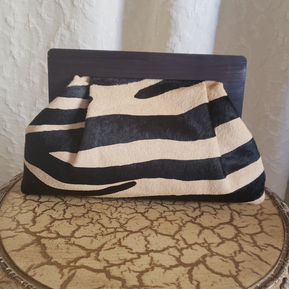 Banana Republic Brown Zebra Haircalf Leather Larg clutch